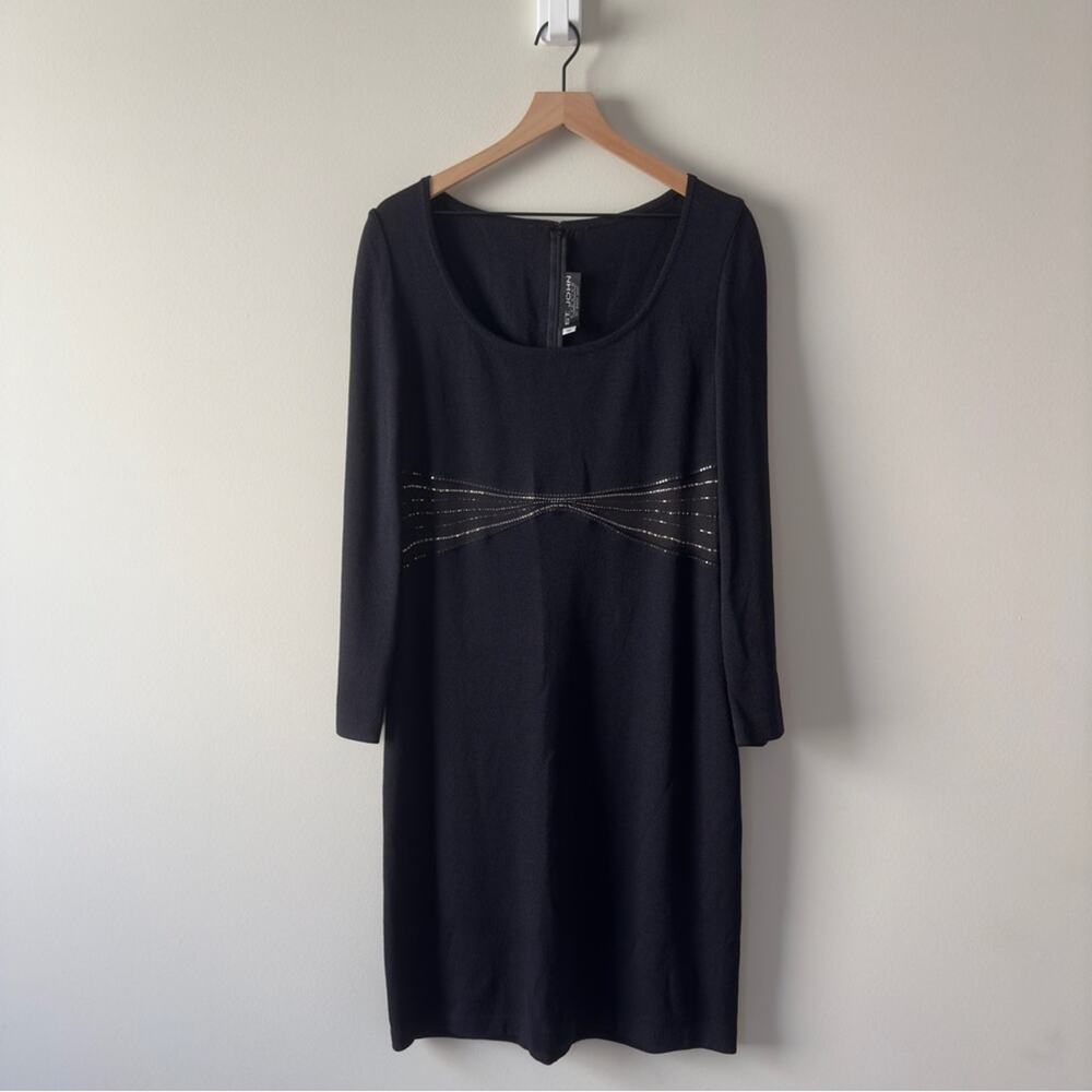 St. John Sheer Embellished Waist Evening Dress Long Sleeve Sparkly Rhinestones